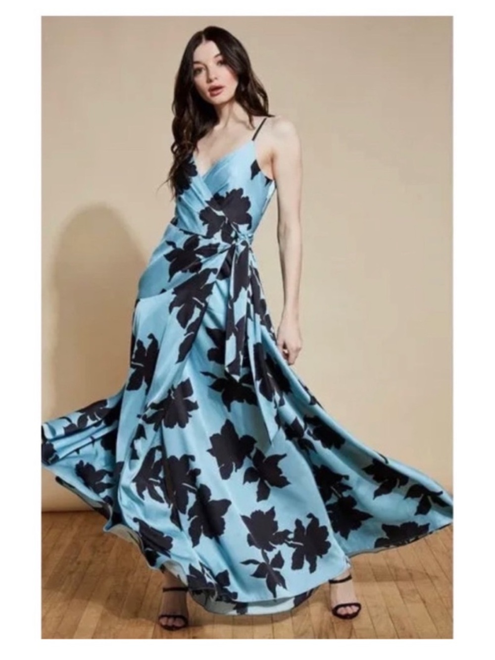 Hutch x Anthropologie alden light blue and black v-neck maxi floral dress XS